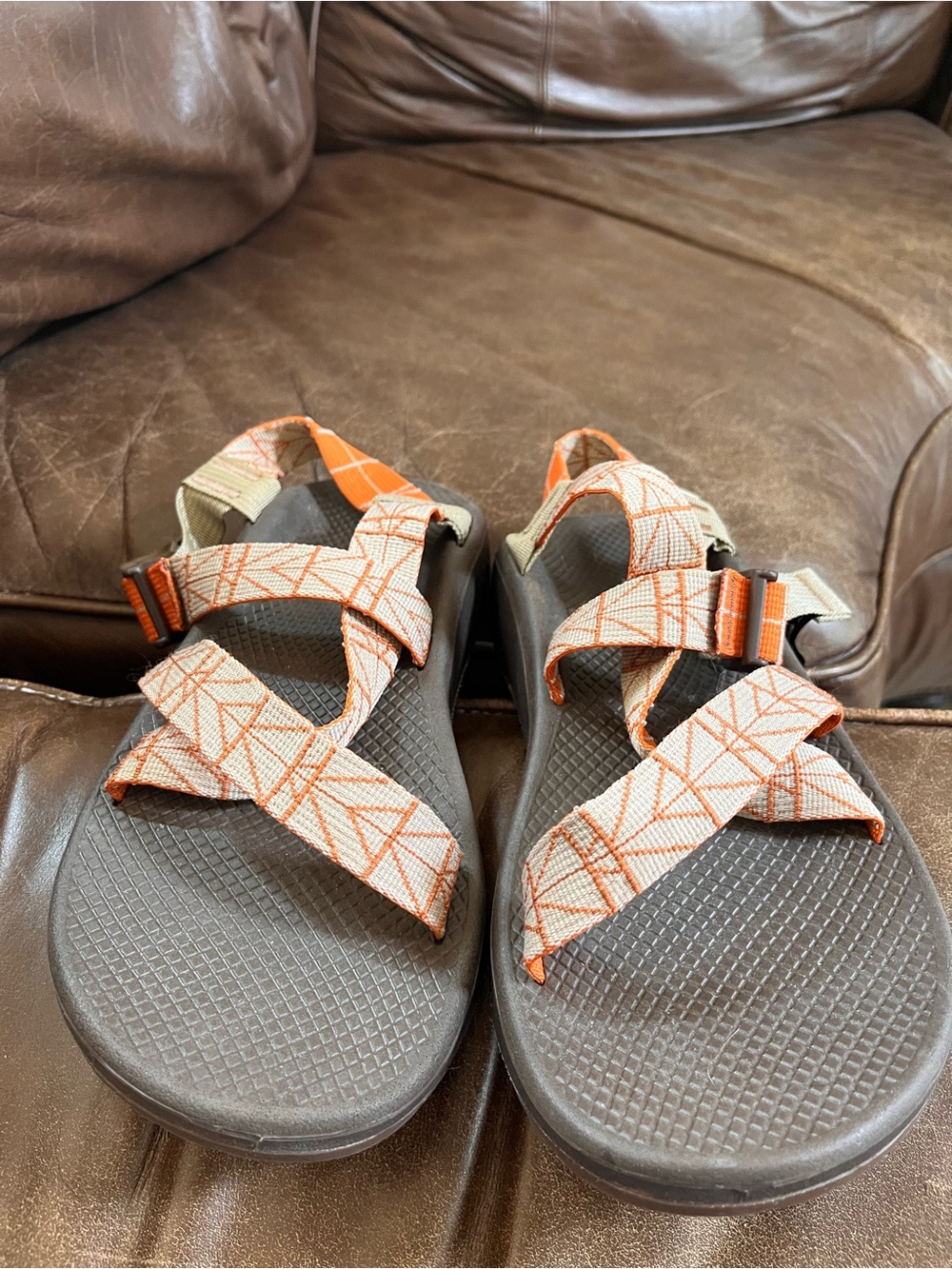 Outdoor Sandals with Orange Patterned Straps